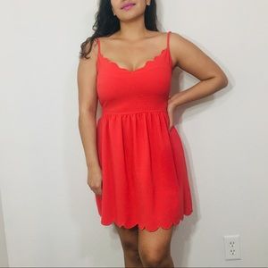 Scallop Trim Heart Neckline Mini Dress